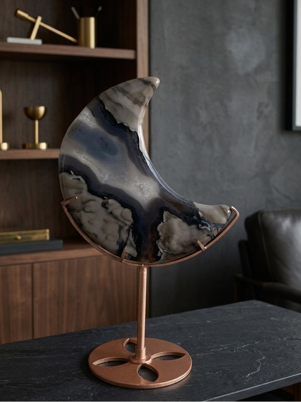 Volcanic Agate Moon Sculpture